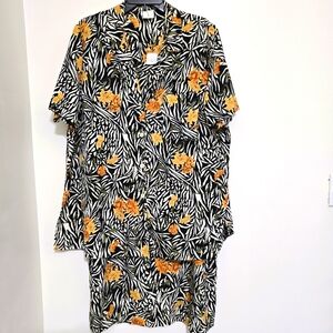 vintage 2pc Floral Tropical Hawaiian Eclectic Maximalist Dress 2X Black studio c